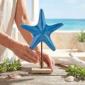 Décoration étoile de mer en bois sur socle 22 cm bleu et naturel | Floristik24.fr