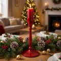 Bougeoir en métal rouge pour bougies classiques H17 cm | Floristik24.fr
