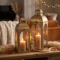 Lot de 2 lanternes en métal et verre finition laiton, H50cm | Floristik24.fr