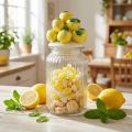 Bonbonnière en verre avec couvercle en céramique motif citrons – Ø11 cm, H27 cm | Floristik24.fr