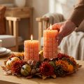 Bougies Rustiques Orange avec Motif Tressé - Lot de 2 - 11 x 6,5 cm | Floristik24.fr