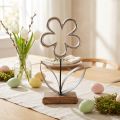Fleur décorative en métal noir et argent avec socle en bois – Hauteur 36 cm | Floristik24.fr