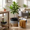 Set de 3 paniers à anses en corde et jute noir, blanc et naturel | Floristik24.fr