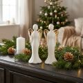 Figurines d'anges en céramique blanc et or 6x5x15 cm - Lot de 2 | Floristik24.fr