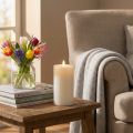 Bougie pilier LED en cire véritable blanche avec fonction minuterie, blanc chaud, 15 cm | Floristik24.fr