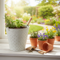 Seau décoratif blanchi à la chaux, avec anse, Ø 20,5 cm, pot de fleurs décoratif en métal | Floristik24.fr