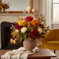 Décoration citrouilles en velours sur fil métallisé, 8 cm, set de 9, couleurs rouge, orange et jaune, intérieur | Floristik24.fr
