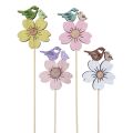 Floristik24 Décoration de printemps bouchons de fleurs décoration d&#39;oiseau en bois 8 × 6 cm 12 pièces