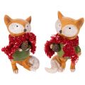 Floristik24 Figurines renard déco avec écharpe et pomme de pin en résine orange rouge 10 cm 2pcs