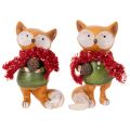 Figurines renard déco avec écharpe et pomme de pin en résine orange rouge 10 cm 2pcs | Floristik24.fr