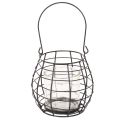 Lanterne de jardin noire avec anse et photophore en verre Ø17cm H15cm | Floristik24.fr