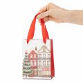 Lot de 2 sacs cadeaux de Noël 12 x 6 x 16 cm, maisons et sapin, anses en ruban colorées | Floristik24.fr