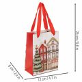 Lot de 2 sacs cadeaux de Noël 12 x 6 x 16 cm, maisons et sapin, anses en ruban colorées | Floristik24.fr