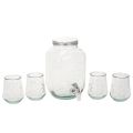 Floristik24 Distributeur de Boissons en Verre avec Robinet et 4 Verres Recyclés H25,5cm