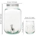 Distributeur de Boissons en Verre avec Robinet et 4 Verres Recyclés H25,5cm | Floristik24.fr