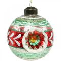 Floristik24 Boules de sapin de Noël avec motif, décorations d&#39;arbres, boules de Noël colorées H9cm Ø8cm verre véritable 3pcs