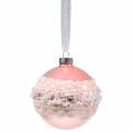Floristik24 Boule en verre rose avec dentelle et perles 3pcs