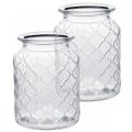 Floristik24 Vase en verre motif diamant, lanterne, récipient en verre décoratif, décoration de table 2pcs