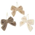 Floristik24 Lot de 3 nœuds décoratifs en peluche avec attache, 16 cm, beige, crème et brun, pour décoration intérieure