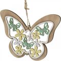 Floristik24 Papillon à suspendre, fleur pendentif en bois, décoration printanière à paillettes H11/14.5cm 4pcs