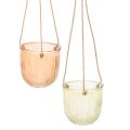 Floristik24 Pot suspendu en verre, pot décoratif en verre, style rétro, vert/marron, 14,5 cm, lot de 2