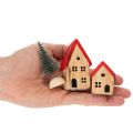 Set de maisons décoratives en bois avec toits rouges et sapins, 12 cm, 6 pièces | Floristik24.fr