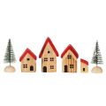 Set de maisons décoratives en bois avec toits rouges et sapins, 12 cm, 6 pièces | Floristik24.fr