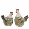 Floristik24 Figurines décoratives poule et coq gris, blanc, rouge 10,2 cm x 7 cm H12,7 cm 2 pièces