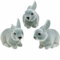 Figurine déco lapin gris, décoration printanière, lapin de Pâques assis floqué 3pcs