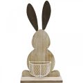 Lapin en bois avec panier, décoration printanière, lapin de Pâques avec panier végétal nature, blanc H48cm