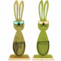 Floristik24 Lapins de Pâques avec panier vert, printemps, panier de plantation décoratif, lapin en bois de décoration de Pâques 2pcs