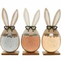 Lapin en bois dans un oeuf, décoration printanière, lapins à lunettes, lapins de Pâques 3pcs