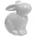 Lièvre décoratif lapin de Pâques blanc en céramique assis H8,5cm 4pcs