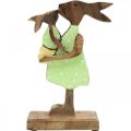 Floristik24 Lapin maman avec enfant, décoration de Pâques, printemps, lapin de Pâques en bois, naturel, vert, jaune H22cm