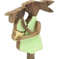 Floristik24 Lapin maman avec enfant, décoration de Pâques, printemps, lapin de Pâques en bois, naturel, vert, jaune H22cm