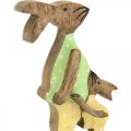 Floristik24 Lapin de Pâques avec enfant, décoration printanière en bois, père lapin, Pâques nature, vert, jaune H22cm