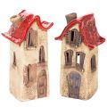 Floristik24 Maison décorative en céramique avec toit rouge, maison lumineuse, 15 cm, lot de 2