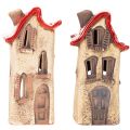 Maison décorative en céramique avec toit rouge, maison lumineuse, 15 cm, lot de 2 | Floristik24.fr