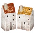Floristik24 Maison décorative en céramique avec cheminée, photophore pour bougie chauffe-plat, automne et hiver, 13 cm, lot de 2.