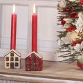 Lot de 2 bougeoirs en céramique maison enneigée 7 cm | Floristik24.fr