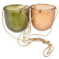 Floristik24 Pot suspendu en verre pot décoratif en verre rétro vert marron 14,5 cm 2pcs