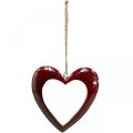 Floristik24 Coeur en bois, coeur déco à suspendre, coeur déco rouge H15cm