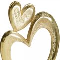 Floristik24 Coeur en métal doré, coeur décoratif sur bois de manguier, décoration de table, double coeur, Saint Valentin