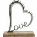 Floristik24 Décoration de table coeur &quot;Love&quot; sur socle en bois décoration métal manguier argent