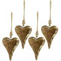 Floristik24 Coeurs en bois avec décor doré, bois de manguier, pendentifs décoratifs 10cm × 7cm 8pcs