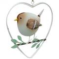 Floristik24 Pendentif coeur avec moineaux, décoration printanière, coeur métal, Saint Valentin, coeur oiseau 4pcs