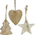 Floristik24 Pendentifs en bois, sapin / coeur / étoile, set de décoration de Noël H7.5 / 8cm 9pcs