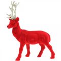 Figurine déco cerf décoratif renne floqué rouge H28cm