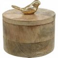 Floristik24 Boîte à bijoux avec oiseau, ressort, boîte déco en bois de manguier, vrai bois naturel, doré H11cm Ø12cm