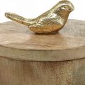 Floristik24 Boîte à bijoux avec oiseau, ressort, boîte déco en bois de manguier, vrai bois naturel, doré H11cm Ø12cm
